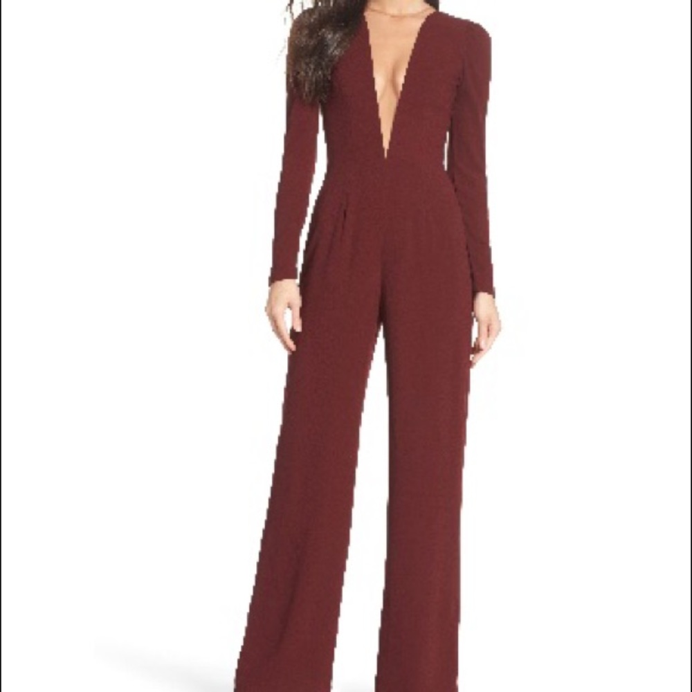 Dress the population wine low cut jumpsuit
